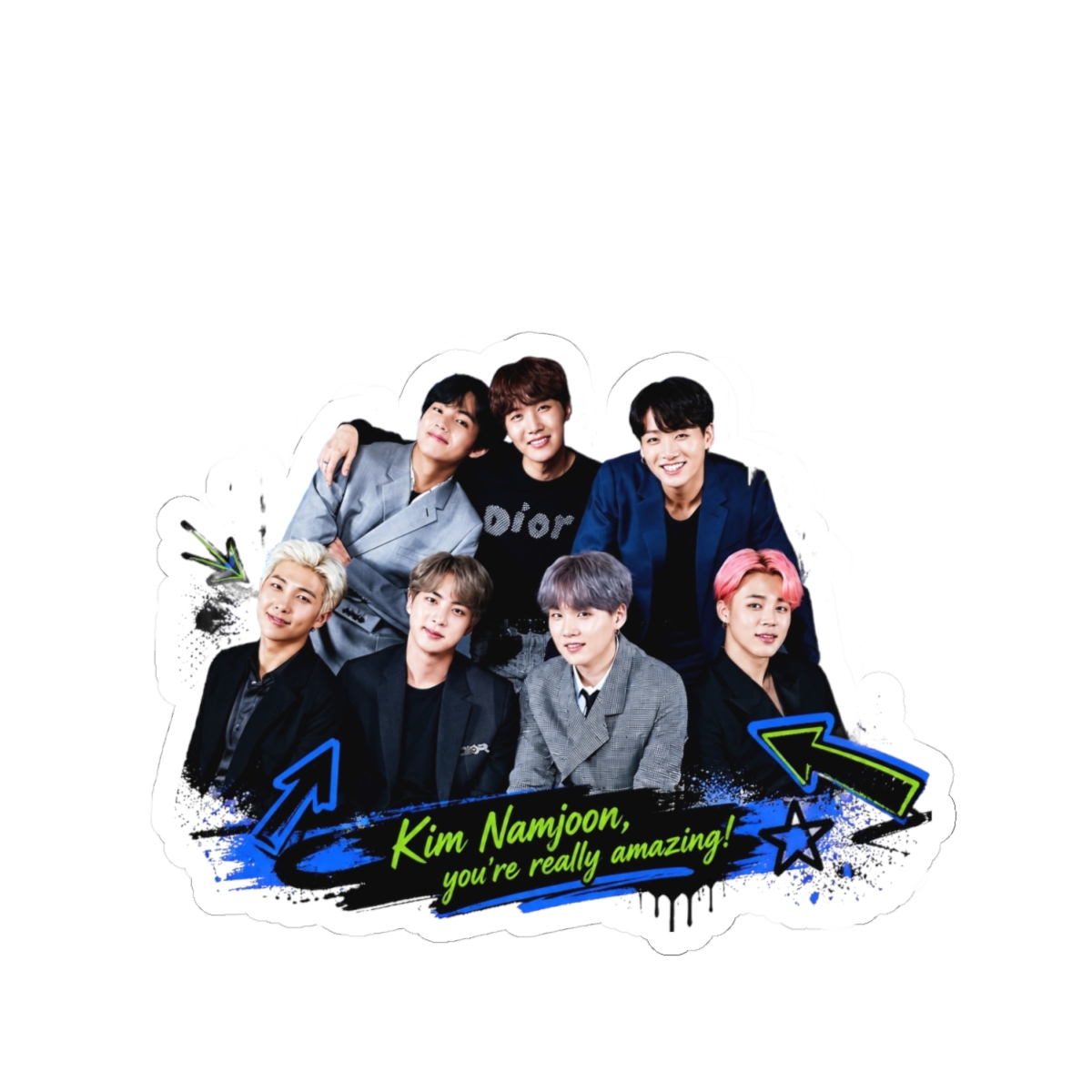 BTS " in bold block letters at the top. " Sticker - alternate angle 2, merchandise
