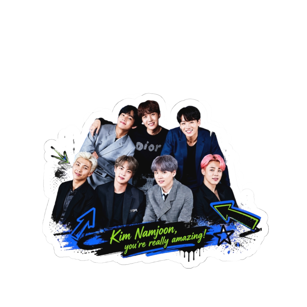 BTS " in bold block letters at the top. " Sticker