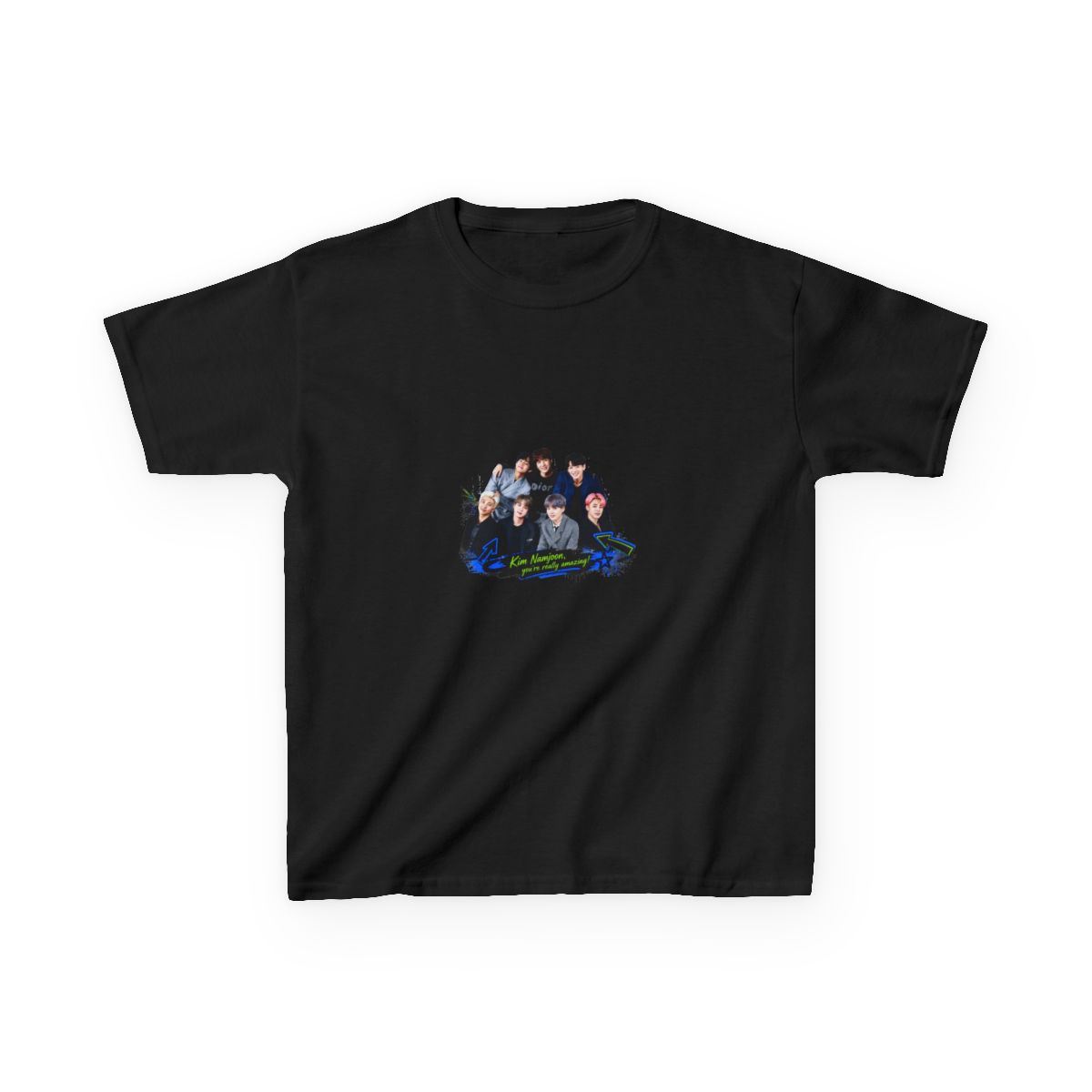BTS " in bold block letters at the top. " Unisex Kids Tee - alternate angle 2, merchandise